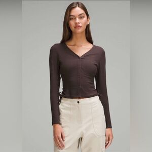 Lululemon: Side-Cinch Ribbed Cardigan, 
Espresso, Size 6
